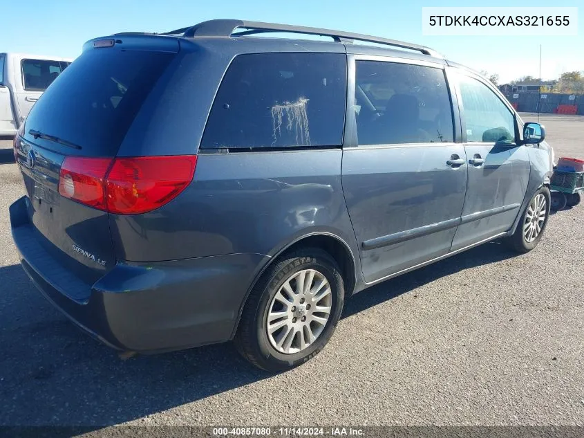 2010 Toyota Sienna Le VIN: 5TDKK4CCXAS321655 Lot: 40857080