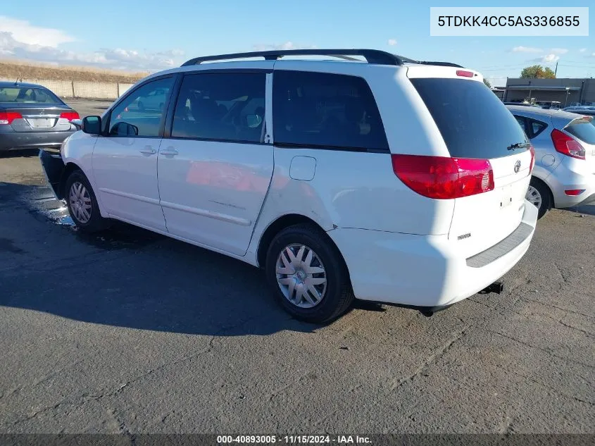 2010 Toyota Sienna Le VIN: 5TDKK4CC5AS336855 Lot: 40893005