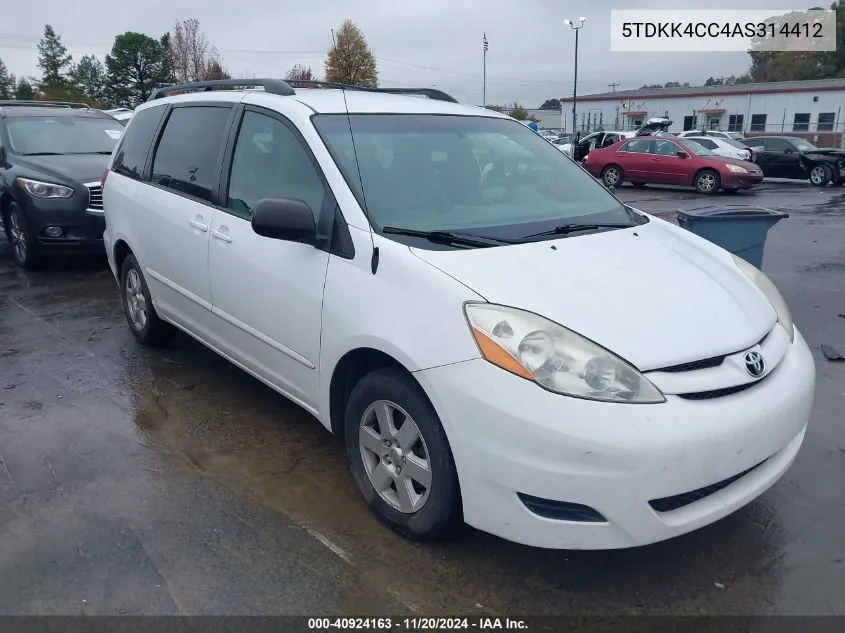 2010 Toyota Sienna Le VIN: 5TDKK4CC4AS314412 Lot: 40924163