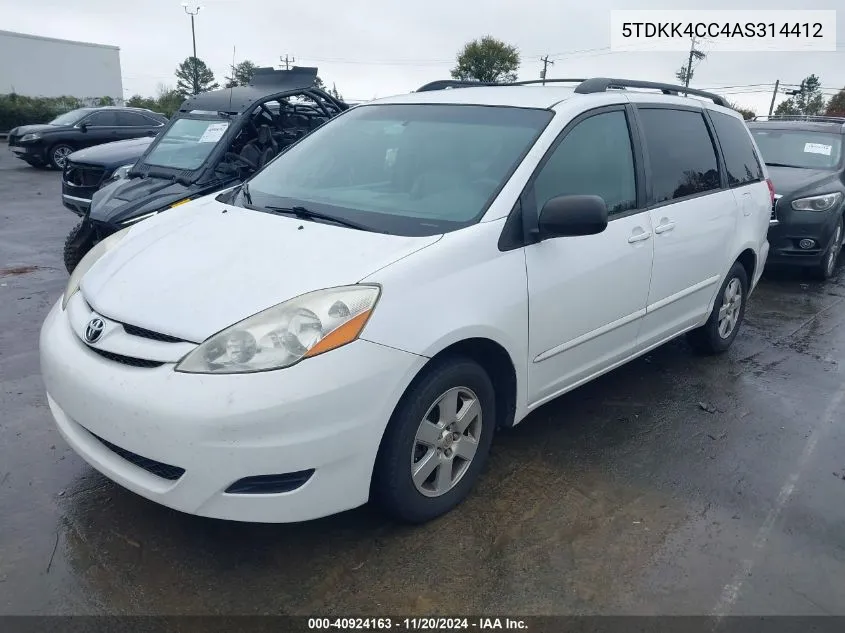 2010 Toyota Sienna Le VIN: 5TDKK4CC4AS314412 Lot: 40924163