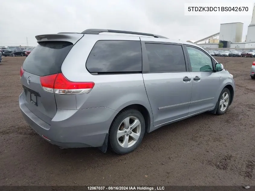 2011 Toyota Sienna VIN: 5TDZK3DC1BS042670 Lot: 12067037