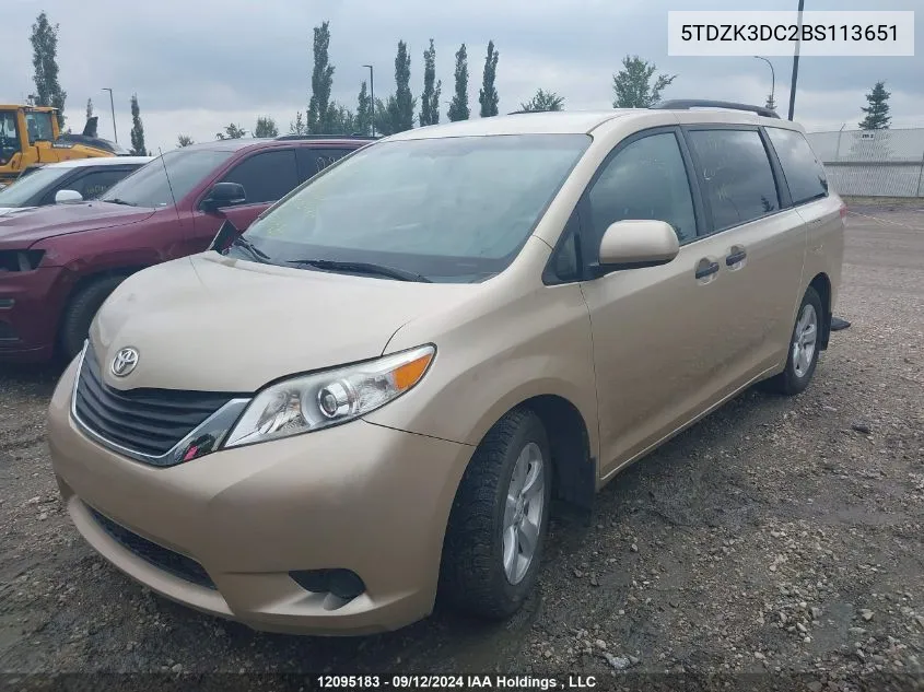 2011 Toyota Sienna V6 7 Passenger VIN: 5TDZK3DC2BS113651 Lot: 12095183