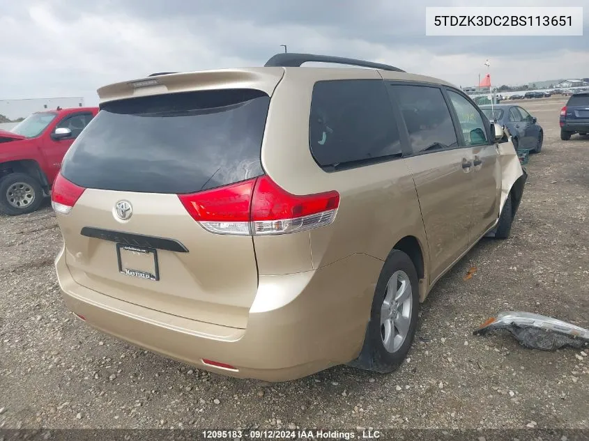 2011 Toyota Sienna V6 7 Passenger VIN: 5TDZK3DC2BS113651 Lot: 12095183