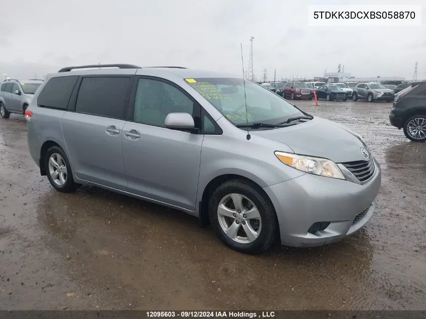 2011 Toyota Sienna Le VIN: 5TDKK3DCXBS058870 Lot: 12095603