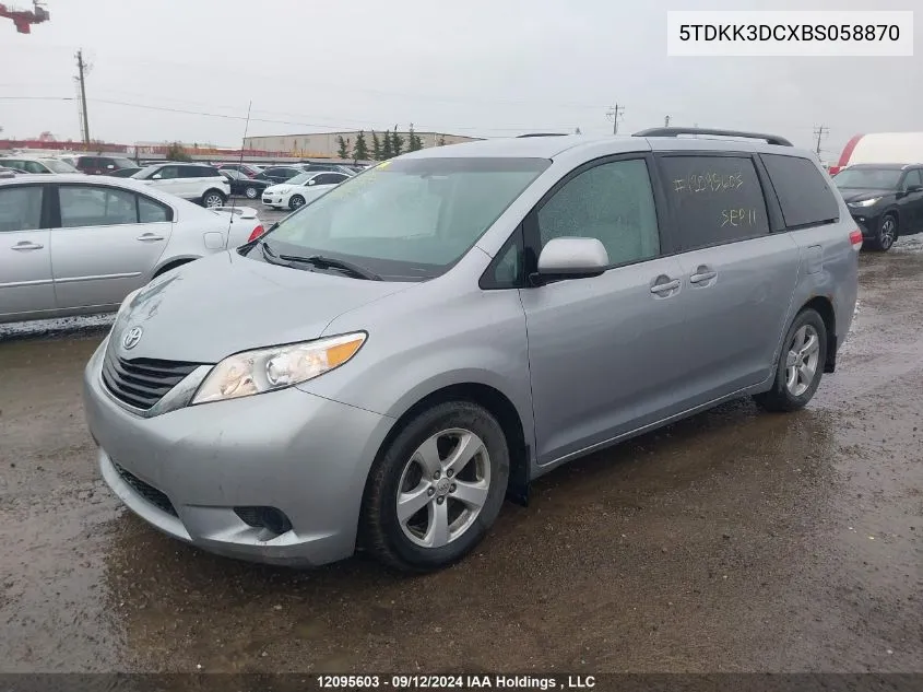 2011 Toyota Sienna Le VIN: 5TDKK3DCXBS058870 Lot: 12095603