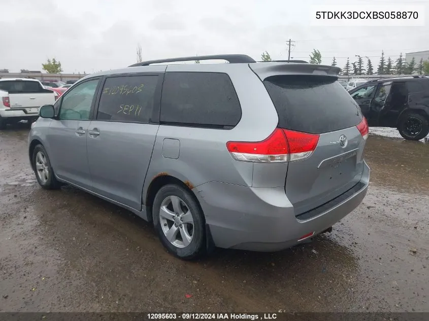 2011 Toyota Sienna Le VIN: 5TDKK3DCXBS058870 Lot: 12095603