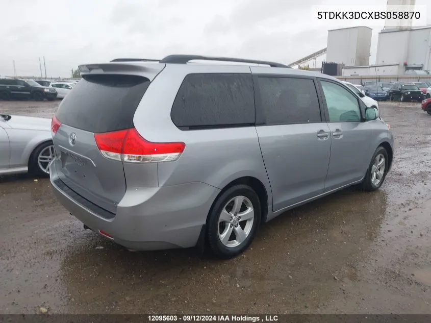 2011 Toyota Sienna Le VIN: 5TDKK3DCXBS058870 Lot: 12095603