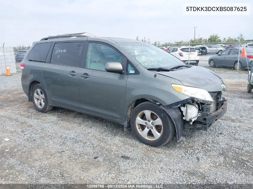 2011 Toyota Sienna Le 8 Passenger VIN: 5TDKK3DCXBS087625 Lot: 12098786