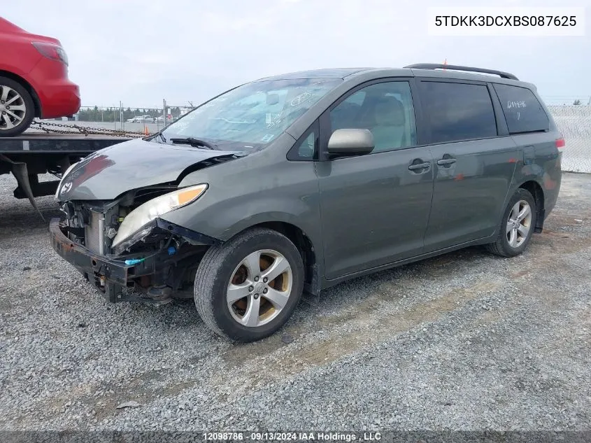 2011 Toyota Sienna Le 8 Passenger VIN: 5TDKK3DCXBS087625 Lot: 12098786