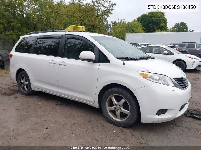 2011 Toyota Sienna Le VIN: 5TDKK3DC6BS136450 Lot: 12108979