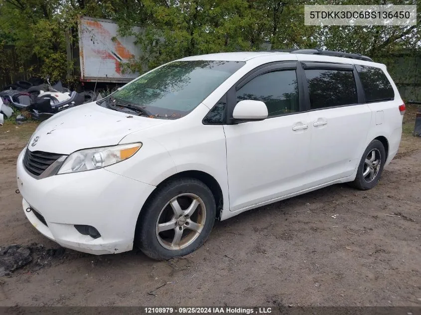 2011 Toyota Sienna Le VIN: 5TDKK3DC6BS136450 Lot: 12108979