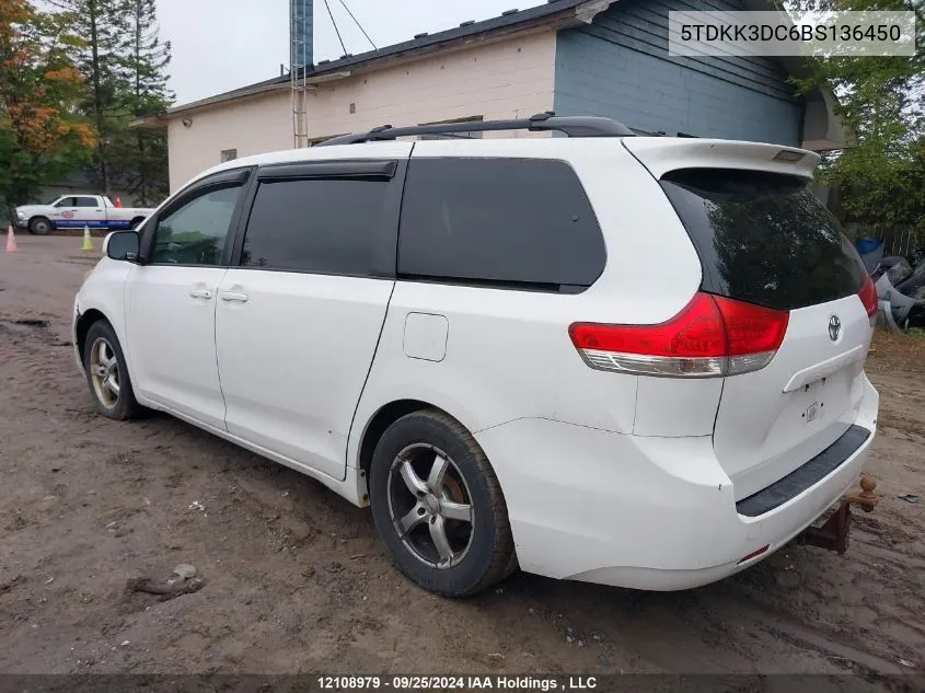 2011 Toyota Sienna Le VIN: 5TDKK3DC6BS136450 Lot: 12108979