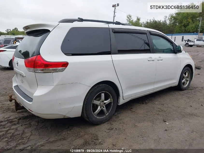 2011 Toyota Sienna Le VIN: 5TDKK3DC6BS136450 Lot: 12108979