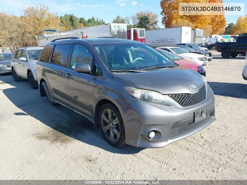 2011 Toyota Sienna Se 8 Passenger VIN: 5TDXK3DC4BS146870 Lot: 12132648