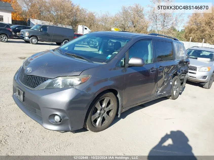 2011 Toyota Sienna Se 8 Passenger VIN: 5TDXK3DC4BS146870 Lot: 12132648