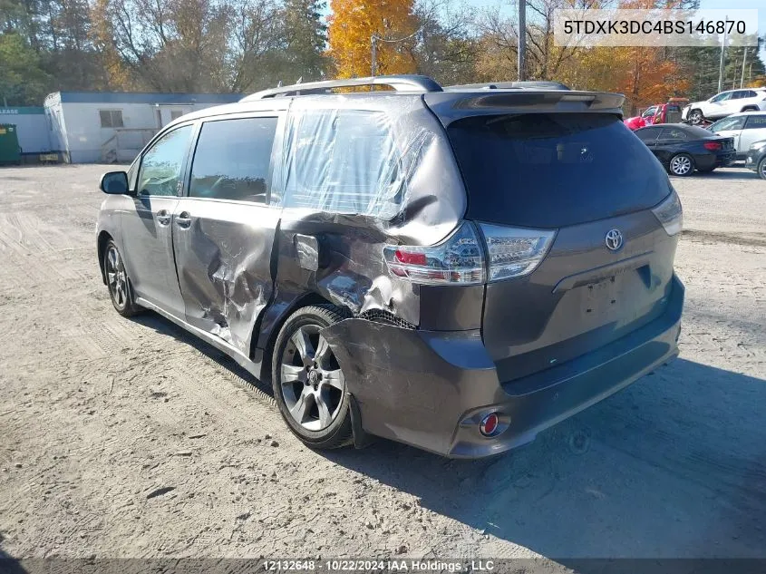 2011 Toyota Sienna Se 8 Passenger VIN: 5TDXK3DC4BS146870 Lot: 12132648