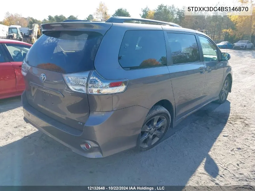 2011 Toyota Sienna Se 8 Passenger VIN: 5TDXK3DC4BS146870 Lot: 12132648