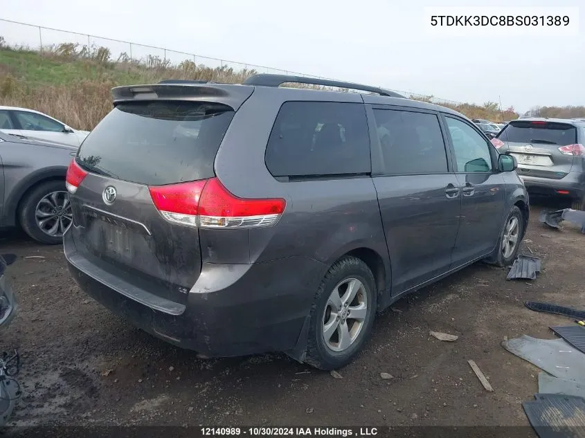 2011 Toyota Sienna Le V6 VIN: 5TDKK3DC8BS031389 Lot: 12140989