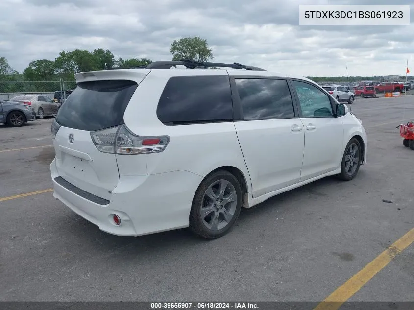 2011 Toyota Sienna Se VIN: 5TDXK3DC1BS061923 Lot: 39655907