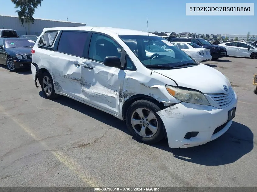 2011 Toyota Sienna Base V6 VIN: 5TDZK3DC7BS018860 Lot: 39790318