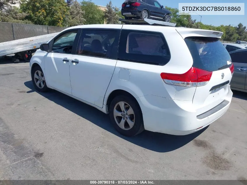 2011 Toyota Sienna Base V6 VIN: 5TDZK3DC7BS018860 Lot: 39790318