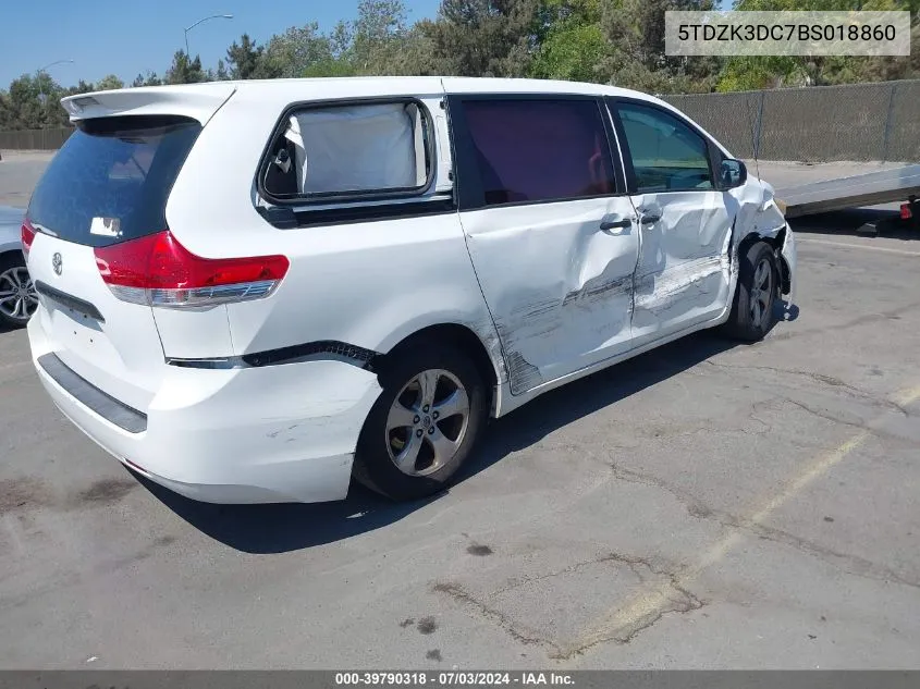 2011 Toyota Sienna Base V6 VIN: 5TDZK3DC7BS018860 Lot: 39790318