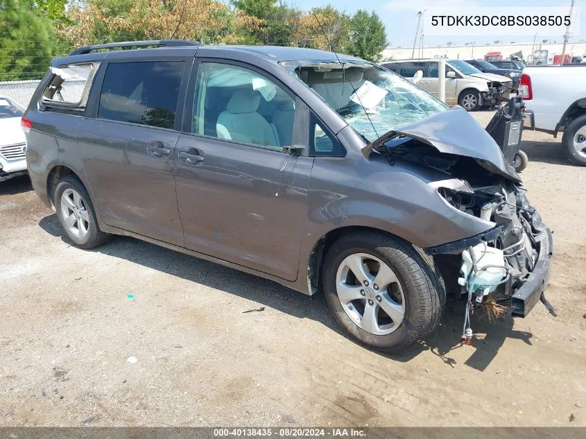 2011 Toyota Sienna Le V6 VIN: 5TDKK3DC8BS038505 Lot: 40138435