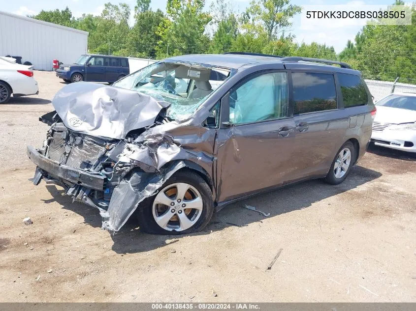 2011 Toyota Sienna Le V6 VIN: 5TDKK3DC8BS038505 Lot: 40138435