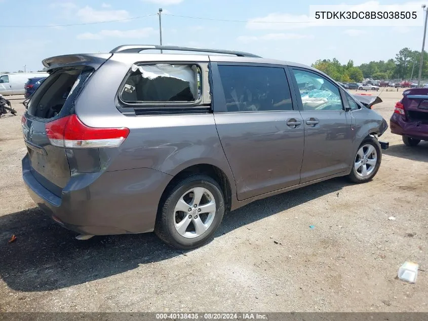 2011 Toyota Sienna Le V6 VIN: 5TDKK3DC8BS038505 Lot: 40138435