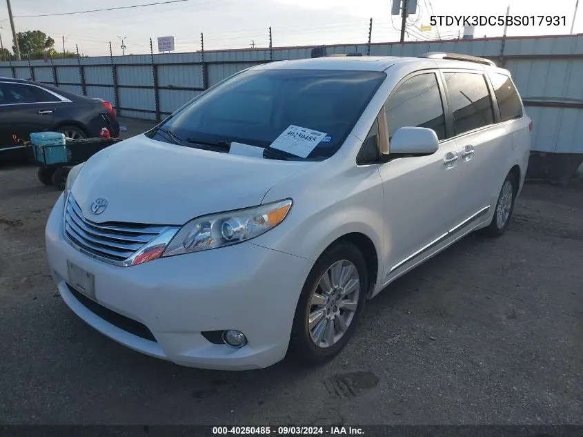 2011 Toyota Sienna Limited V6 VIN: 5TDYK3DC5BS017931 Lot: 40250485