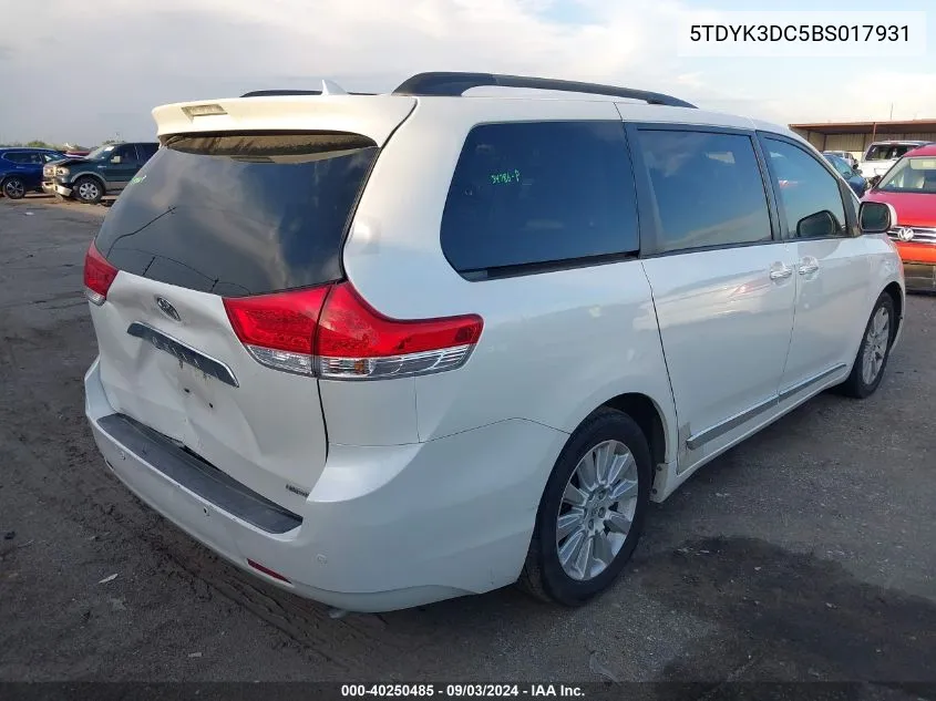 2011 Toyota Sienna Limited V6 VIN: 5TDYK3DC5BS017931 Lot: 40250485