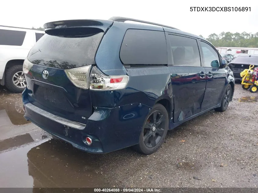 2011 Toyota Sienna Se VIN: 5TDXK3DCXBS106891 Lot: 40264088