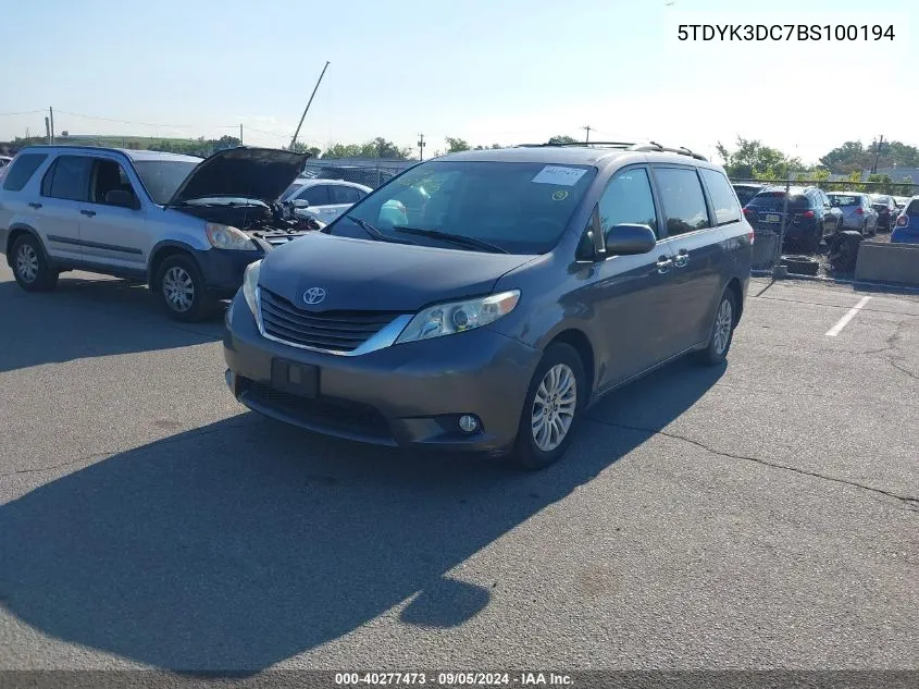 2011 Toyota Sienna Xle V6 VIN: 5TDYK3DC7BS100194 Lot: 40277473