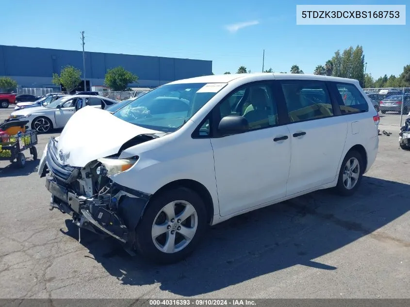 2011 Toyota Sienna Base V6 VIN: 5TDZK3DCXBS168753 Lot: 40316393