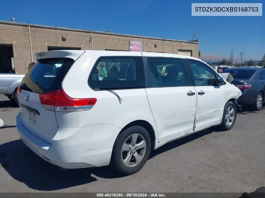 2011 Toyota Sienna Base V6 VIN: 5TDZK3DCXBS168753 Lot: 40316393