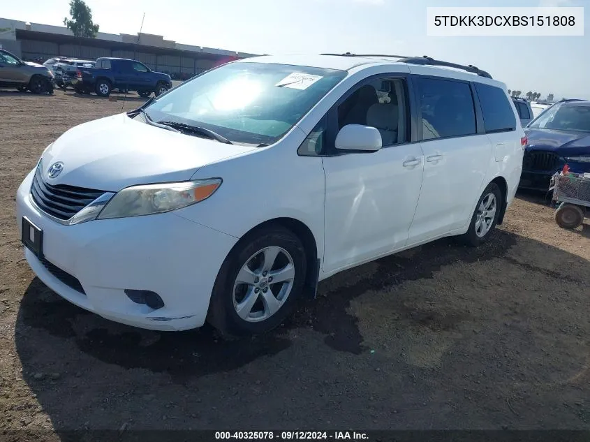 2011 Toyota Sienna Le V6 VIN: 5TDKK3DCXBS151808 Lot: 40325078