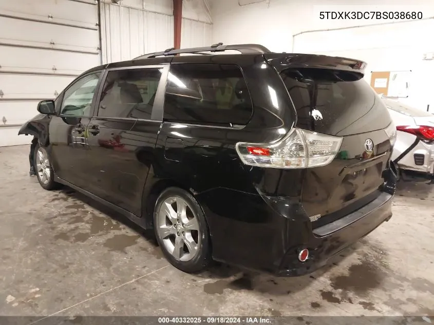 2011 Toyota Sienna Se VIN: 5TDXK3DC7BS038680 Lot: 40332025