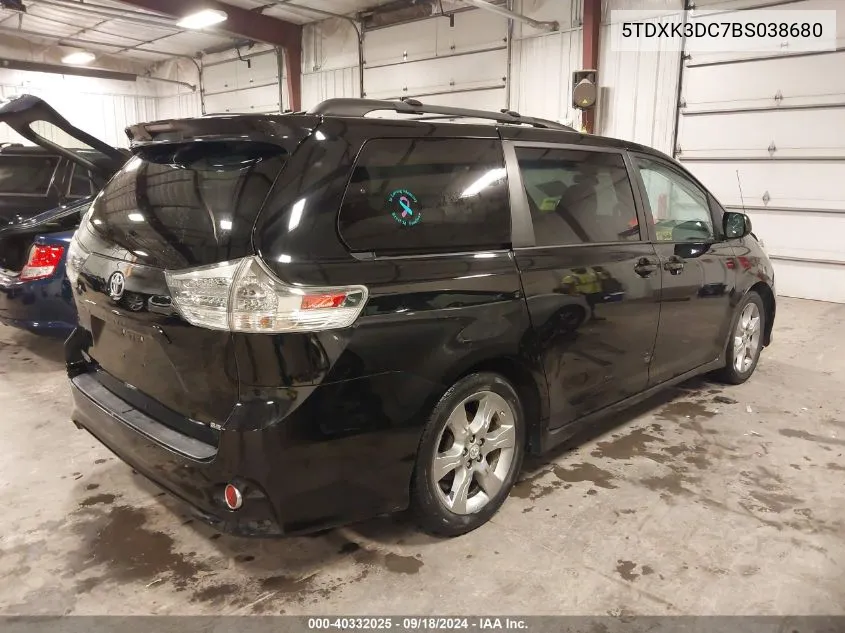 2011 Toyota Sienna Se VIN: 5TDXK3DC7BS038680 Lot: 40332025