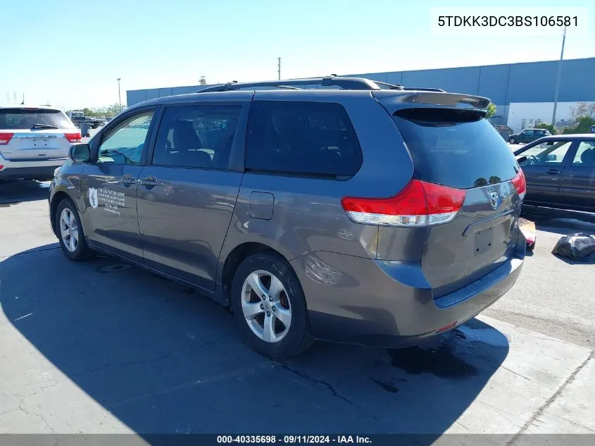 2011 Toyota Sienna Le V6 VIN: 5TDKK3DC3BS106581 Lot: 40335698