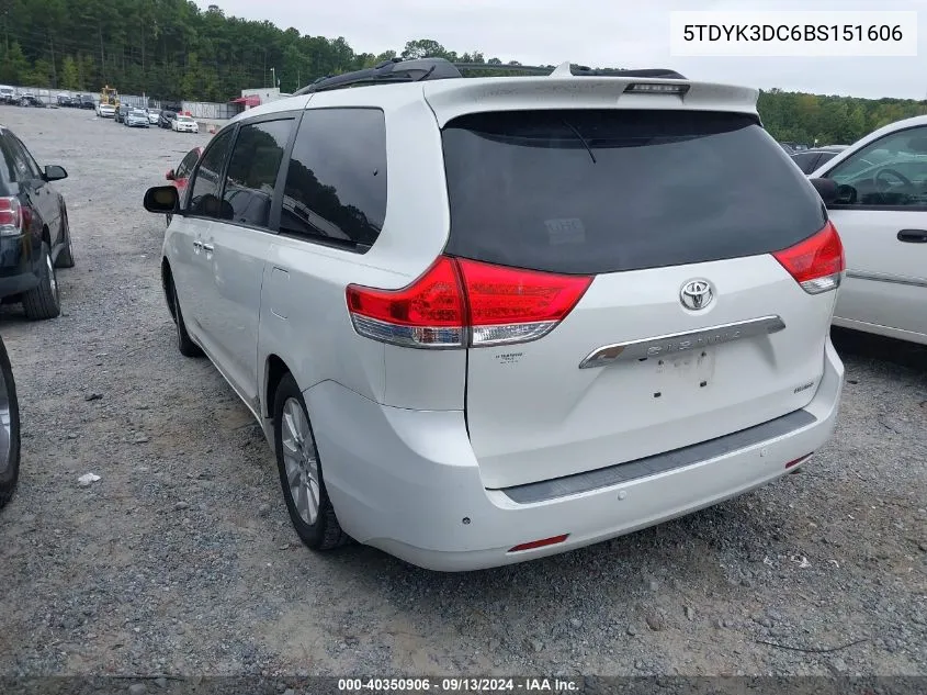 2011 Toyota Sienna Limited V6 VIN: 5TDYK3DC6BS151606 Lot: 40350906