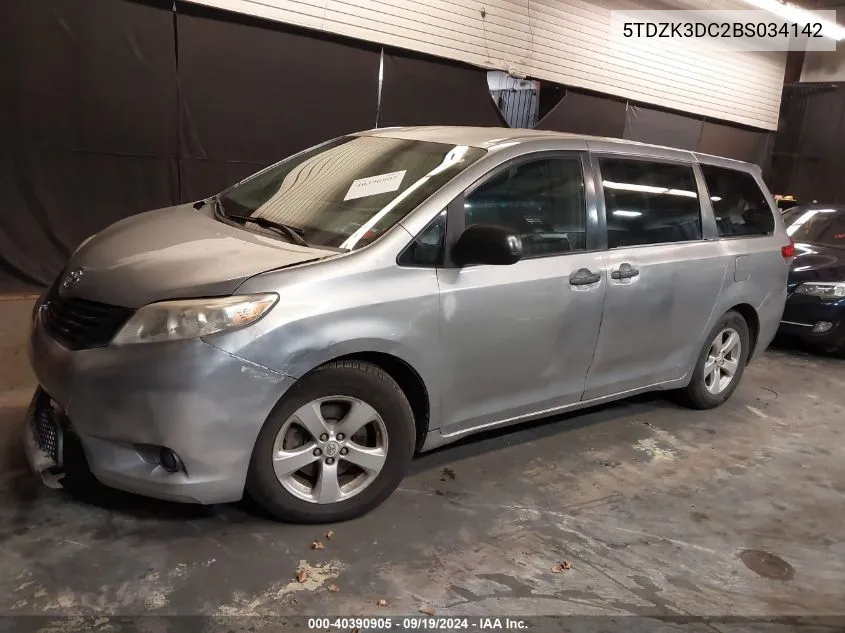 2011 Toyota Sienna Base V6 VIN: 5TDZK3DC2BS034142 Lot: 40390905