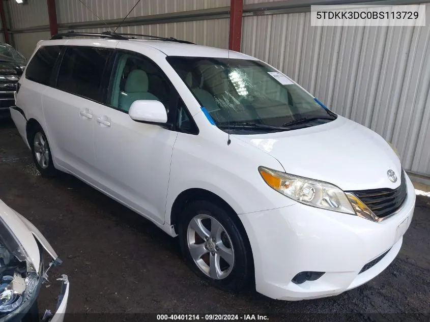 5TDKK3DC0BS113729 2011 Toyota Sienna Le V6