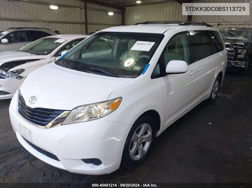 2011 Toyota Sienna Le V6 VIN: 5TDKK3DC0BS113729 Lot: 40401214