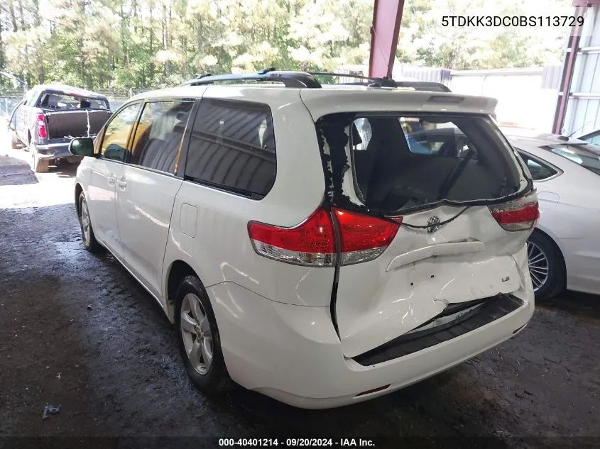 5TDKK3DC0BS113729 2011 Toyota Sienna Le V6