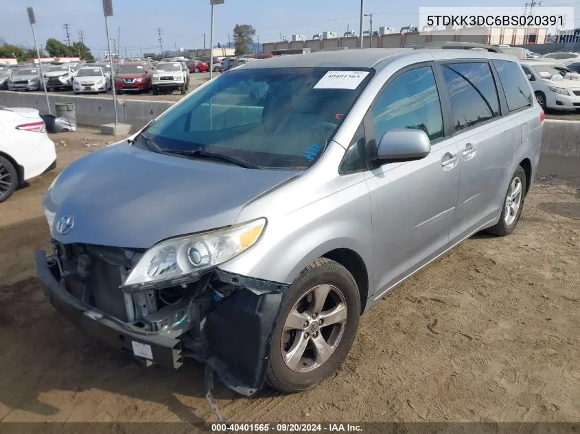 2011 Toyota Sienna Le V6 VIN: 5TDKK3DC6BS020391 Lot: 40401565