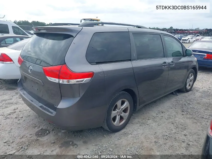 2011 Toyota Sienna Le V6 VIN: 5TDKK3DC0BS165944 Lot: 40421340