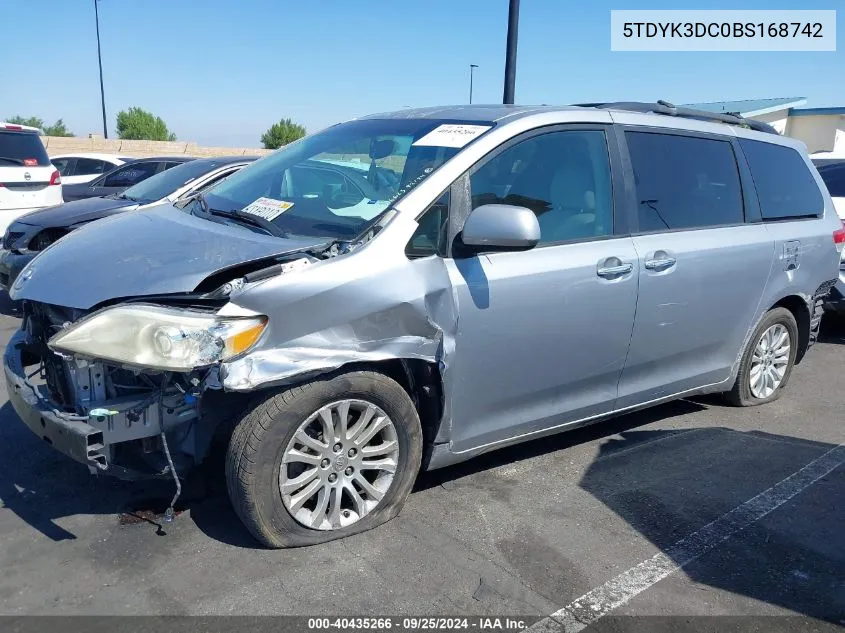 2011 Toyota Sienna Xle V6 VIN: 5TDYK3DC0BS168742 Lot: 40435266