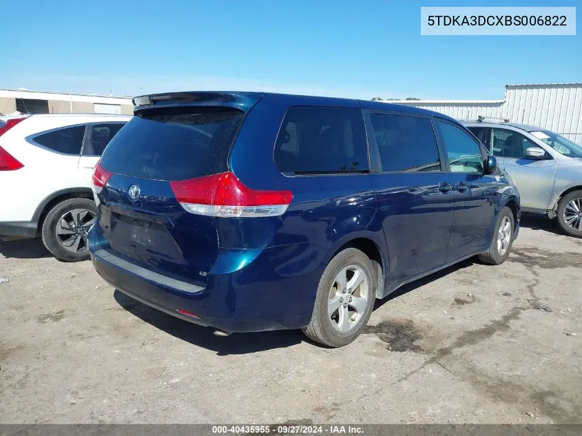 2011 Toyota Sienna Le VIN: 5TDKA3DCXBS006822 Lot: 40435955