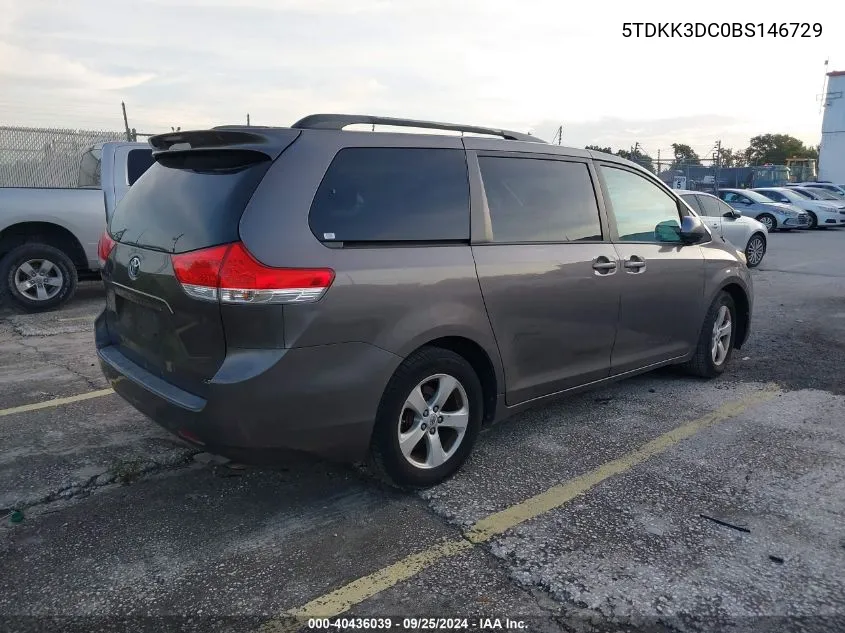 2011 Toyota Sienna Le V6 VIN: 5TDKK3DC0BS146729 Lot: 40436039