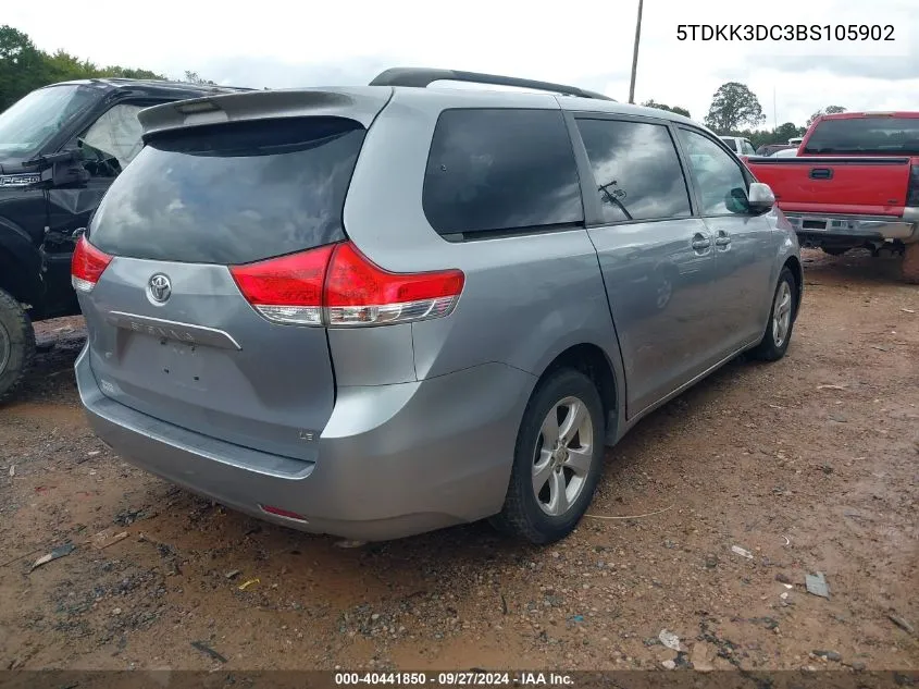 2011 Toyota Sienna Le V6 VIN: 5TDKK3DC3BS105902 Lot: 40441850